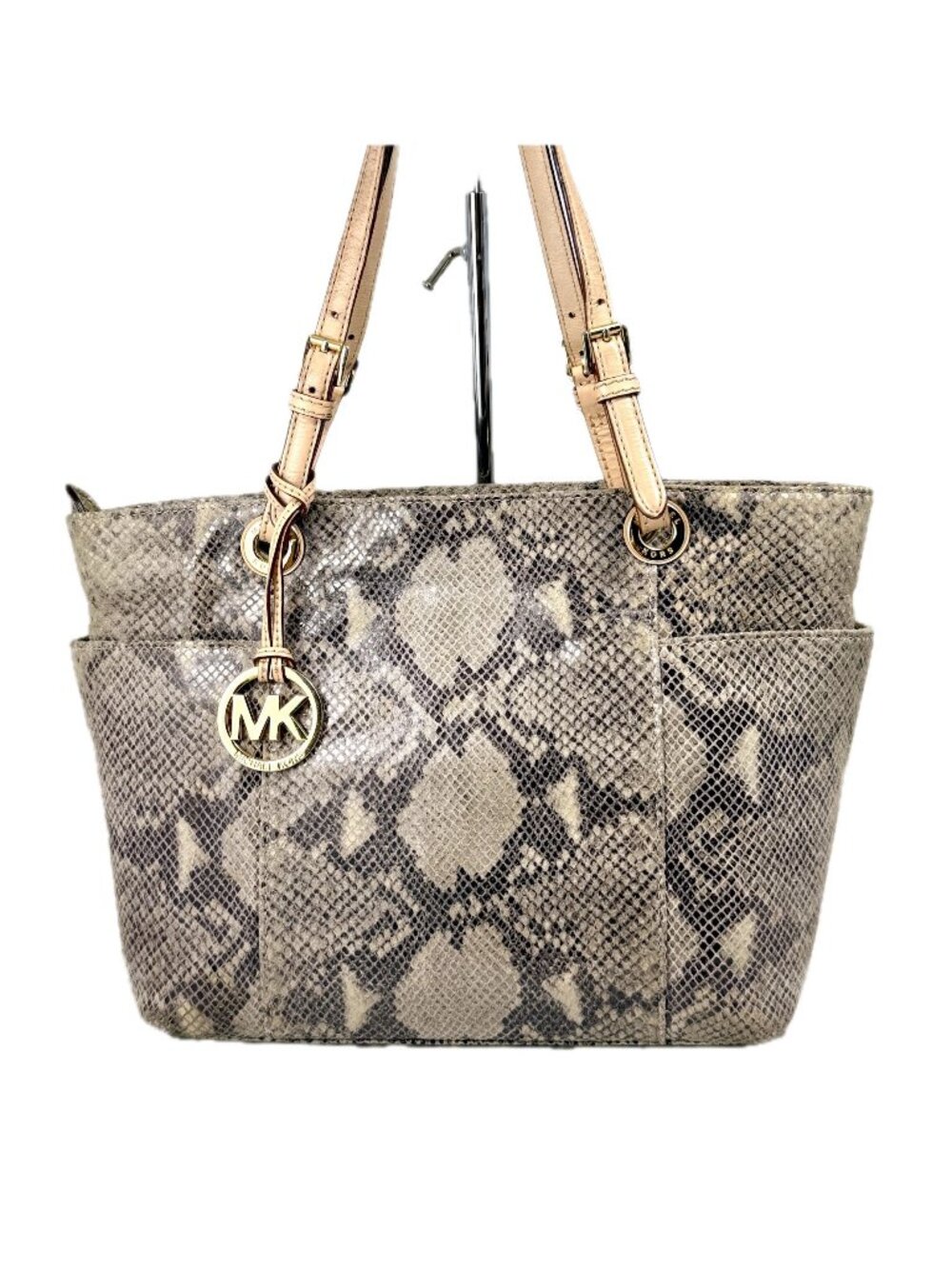 Michael Kors Jet Set Python Embossed Leather Tote Bag - Gray Taupe Neutral